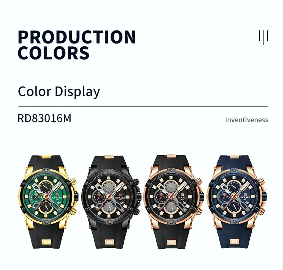 2023 New REWARD Mens Watches Blue Waterproof Top Luxury Brand Chronograph Sport Watch Quartz For Men Wristwatch