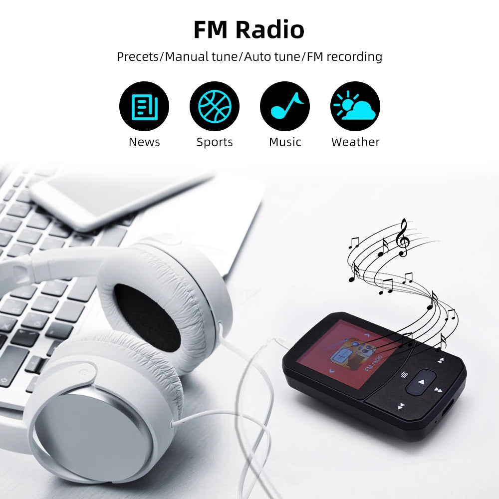 Deelife Bluetooth 5.0 MP3 Mini Player Portable Clip Music Lossless HiFi Audio with FM Radio