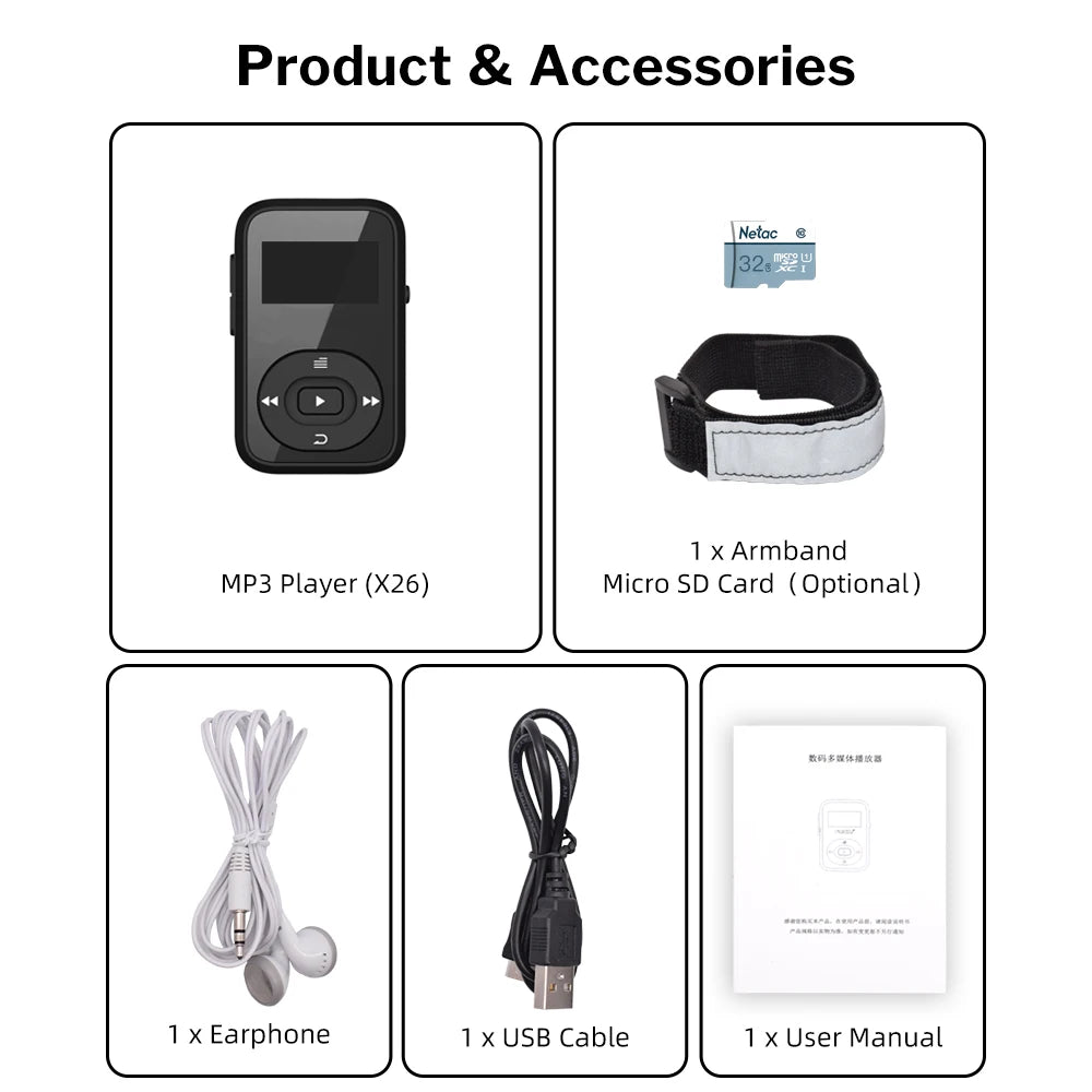 Deelife Bluetooth MP3 player Music Sport Clip Portable Walkman with Armband Mini Players FM Radio Ebook Voice Recorder