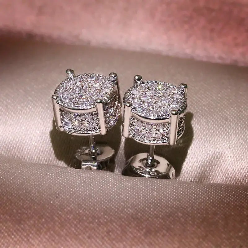Hiphop Micro pave Lab Diamond Stud Earring Real 925 Sterling Silver Party Wedding Earrings for Women men Anniversary