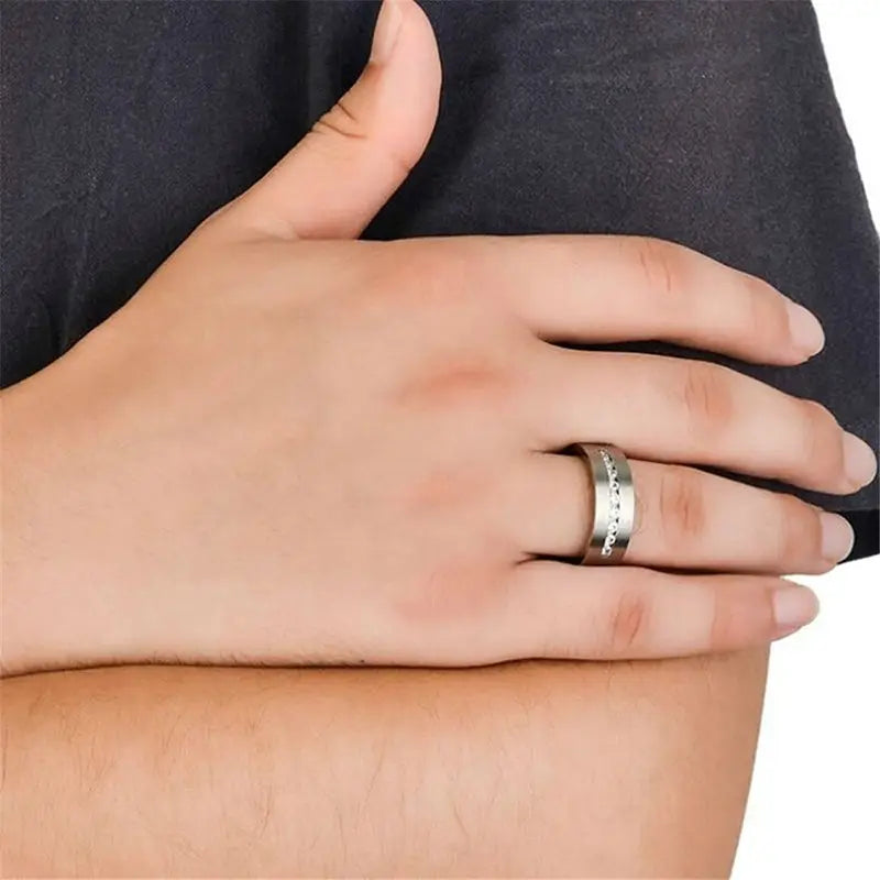 Romantic Zircon Couple Rings Stainless Steel Men’s Ring And Simple Crystal Women Set Wedding