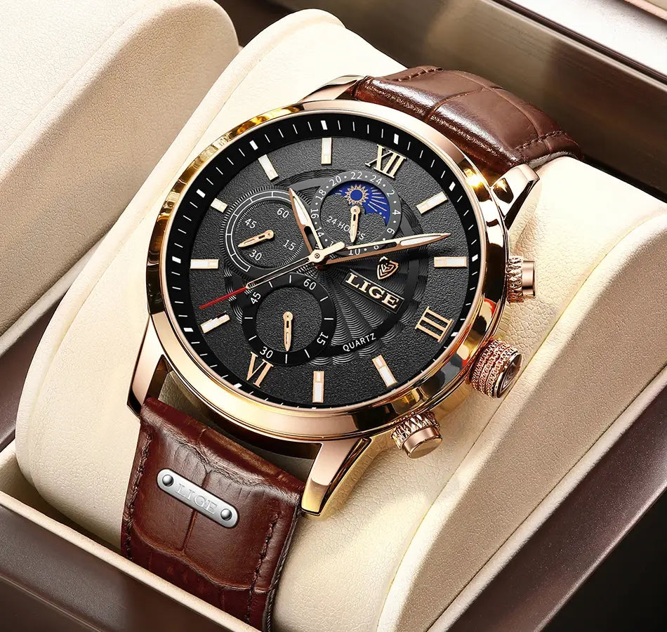 2025 New Mens Watches LIGE Top Brand Luxury Leather Casual Quartz Watch Men’s Sport Waterproof Clock Relogio Masculino