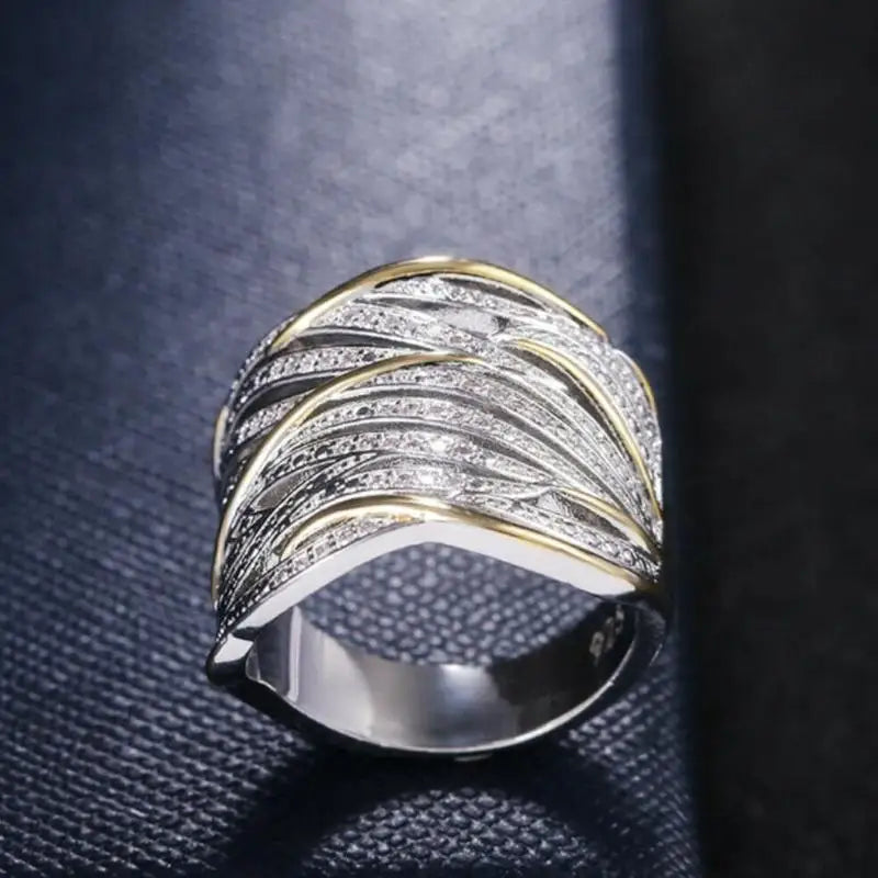 Multi-layer Gold Two-tone Ring High Quality Simulation Crystal Silver Color Wedding Rings For Women Bagues Pour Femme