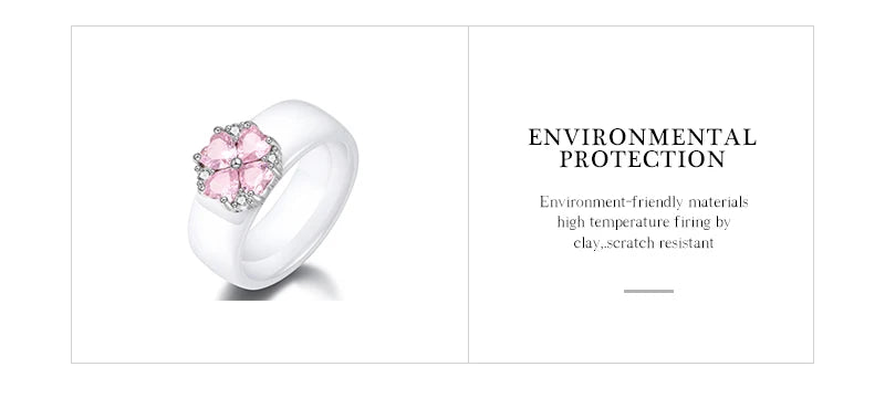 2019 New Wedding Rings Fashion Pink Flower Cubic Zirconia Engagement Ceramic Ring Jewelry For Women S925 Sterling Silver