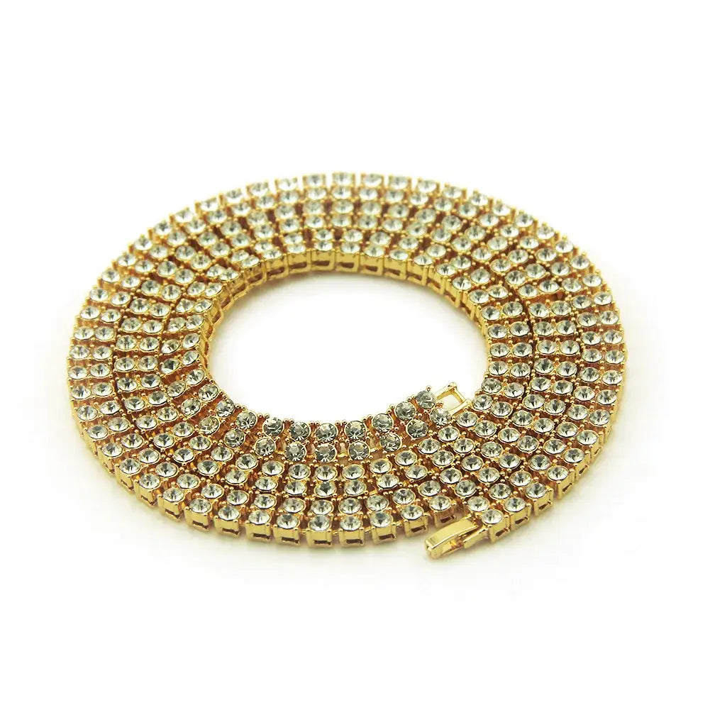 Popular Men’s Hip-hop Double Row Diamond Alloy Chain Full Length Necklace Sold By European And American Fashion