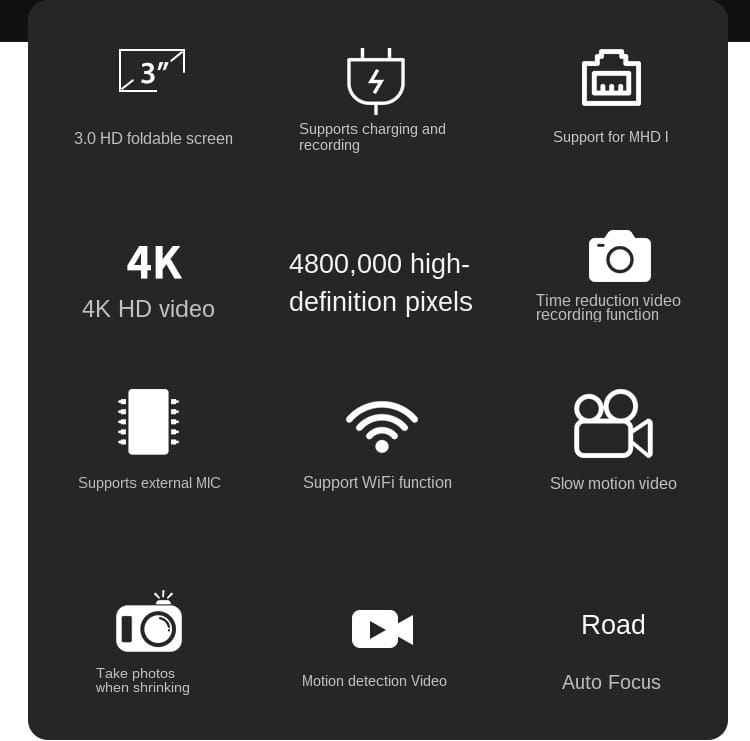 ELRVIKEC 2021 4K HD 16X Digital Camera Micro Single Retro With WiFi Professional Vlog External Lens