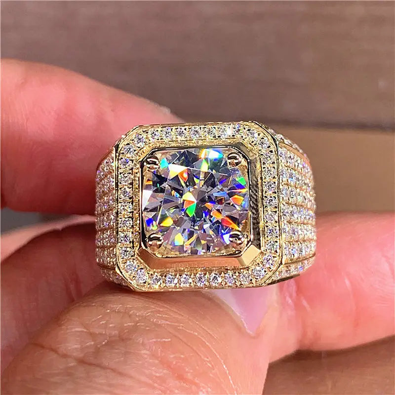 14K Gold Solitaire Male 2ct Lab Diamond Moissanite Ring 925 sterling silver Jewelry Engagement Wedding band Rings