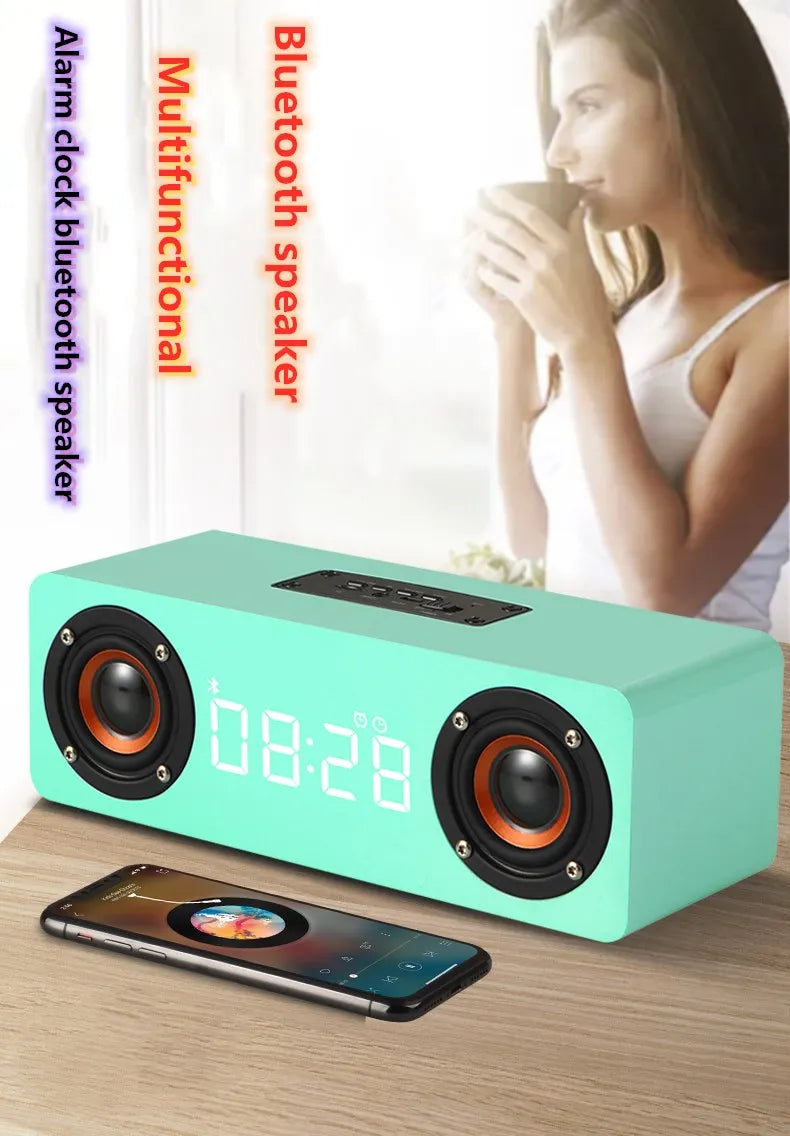 Wooden Soundbar Bluetooth Speaker Music Acoustic System 20W HIFI Stereo Surround LED Display Outdoor With FM Radio