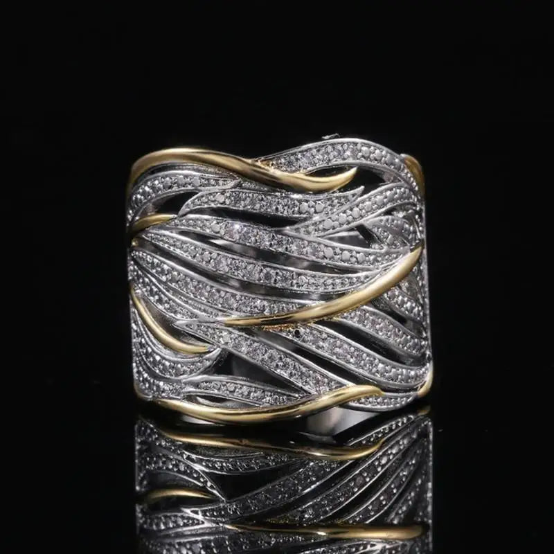 Multi-layer Gold Two-tone Ring High Quality Simulation Crystal Silver Color Wedding Rings For Women Bagues Pour Femme