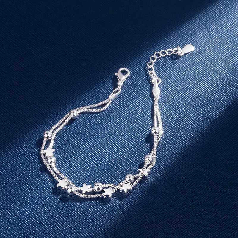 DAIWUJAN 925 Sterling Silver Double Layers Stars Beads bracelet