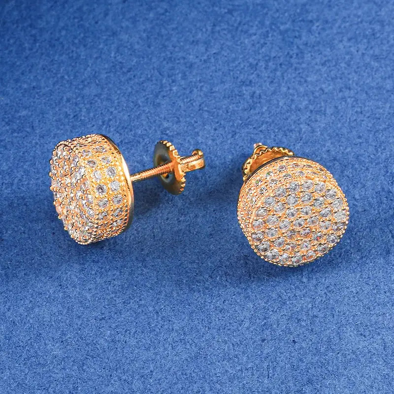 Hip HOP 1Pair Micro Full Paved Rhinestone Round Zircon CZ Stone Bling Iced Out Stud Earring Copper Earrings For Men