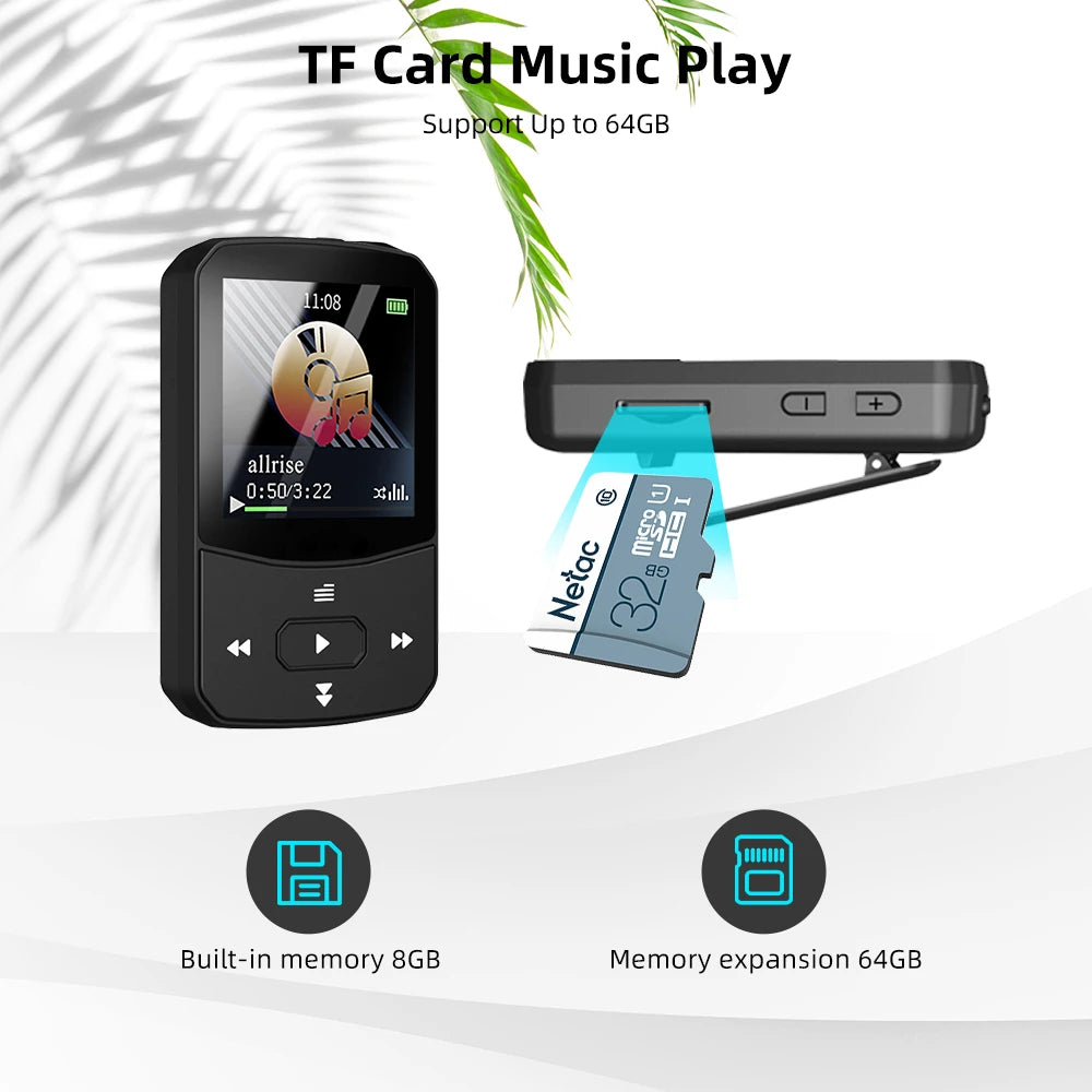 Deelife Bluetooth 5.0 MP3 Mini Player Portable Clip Music Lossless HiFi Audio with FM Radio