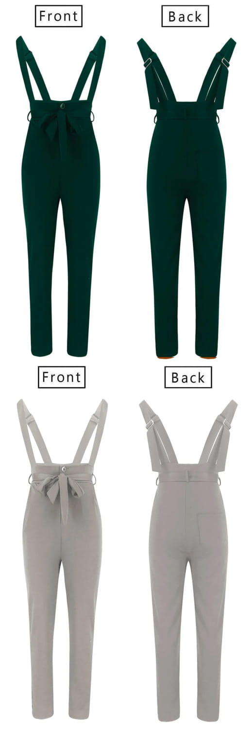 Women Streetwear Long Pants Bandage Design Button Pockets Decor High Waist Pencil Lady Slim Hips Shoulder Straps