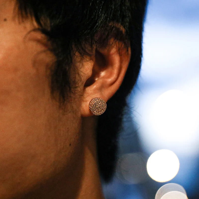 Hip HOP 1Pair Micro Full Paved Rhinestone Round Zircon CZ Stone Bling Iced Out Stud Earring Copper Earrings For Men