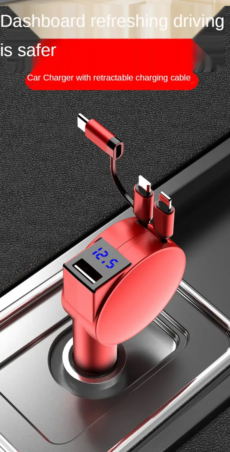 Vogek 3-in-1 Car Charger 60W Super Fast Charging for iPhone Xiaomi Huawei Samsung with Telescopic Cables and Adapters