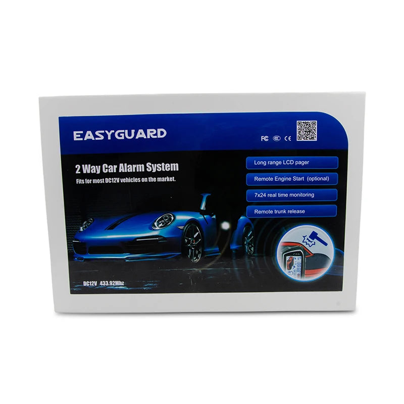 EASYGUARD 2 Way Car Alarm System remote auto Start LCD Pager Display vibration alarm universal DC12V shock sensor