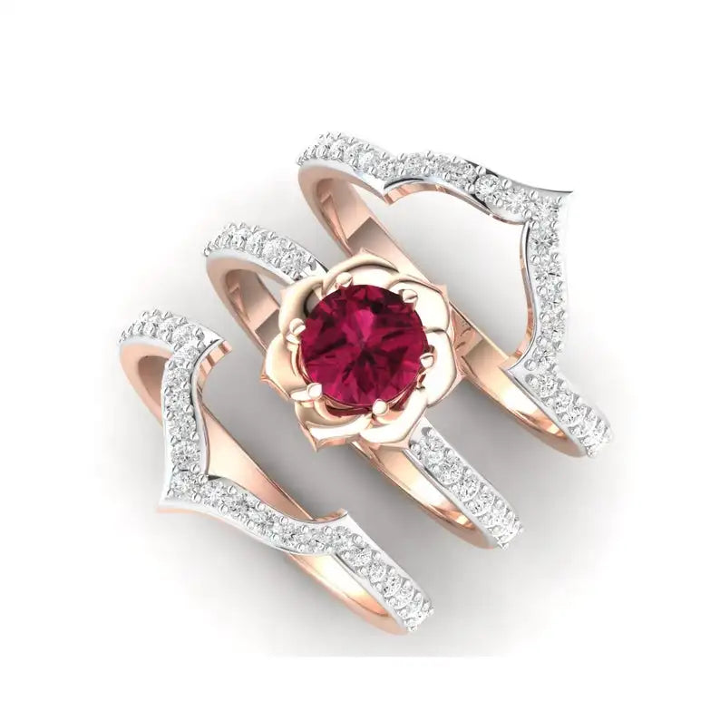 Rose Gold Flower Ring Set