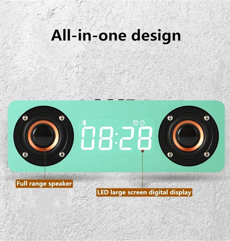 Wooden Soundbar Bluetooth Speaker Music Acoustic System 20W HIFI Stereo Surround LED Display Outdoor With FM Radio