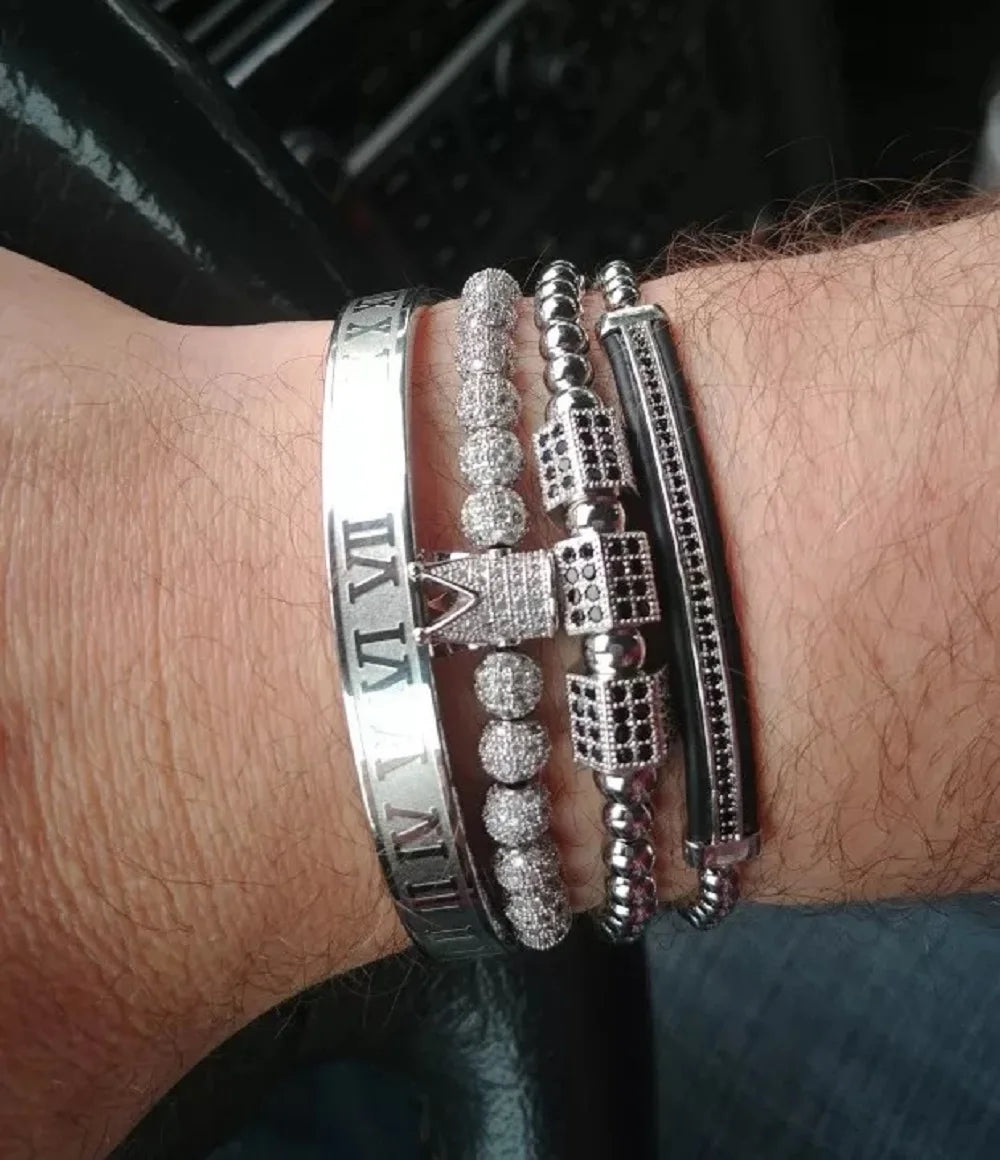 Men Bracelet jewelry 4pcs/set crown charms Macrame beads Bracelets Braiding Man Luxury Jewelry for women bracelet gift