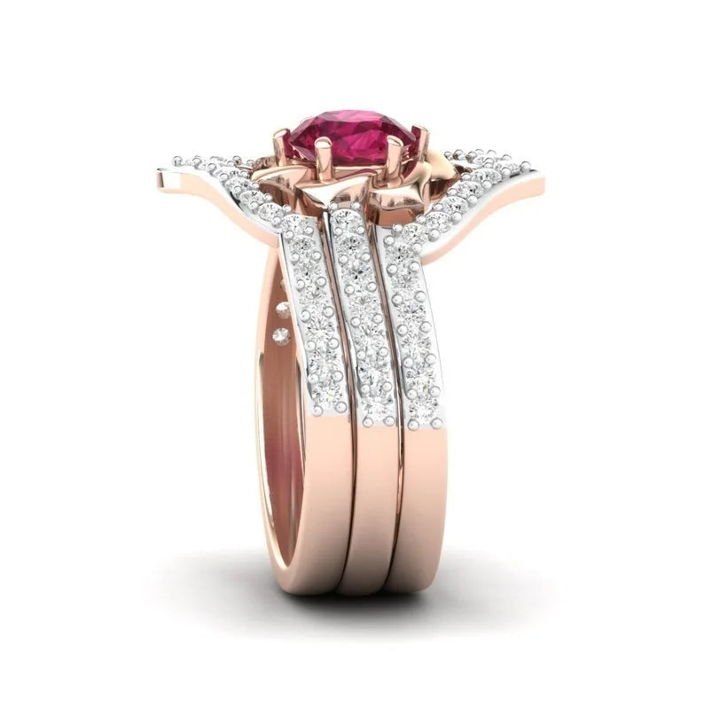 Rose Gold Flower Ring Set