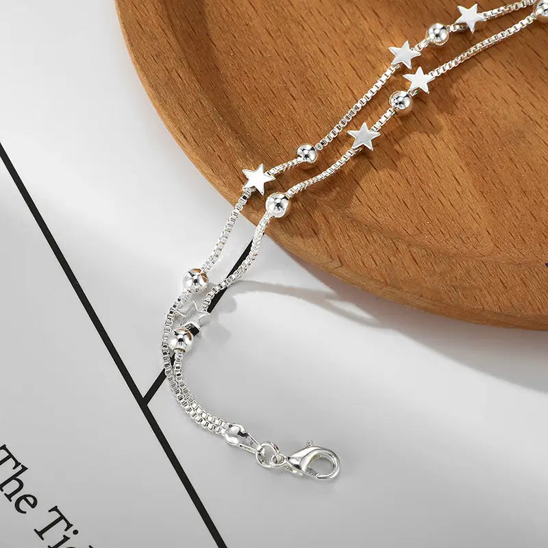 DAIWUJAN 925 Sterling Silver Double Layers Stars Beads bracelet