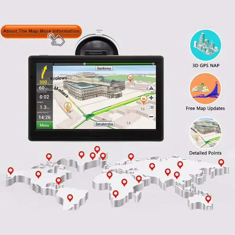 Car/ Truck GPS Navigation 7.0’’ HD Touch Screen FM + 8GB Bult