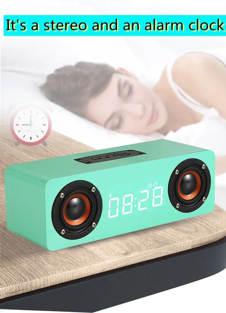 Wooden Soundbar Bluetooth Speaker Music Acoustic System 20W HIFI Stereo Surround LED Display Outdoor With FM Radio