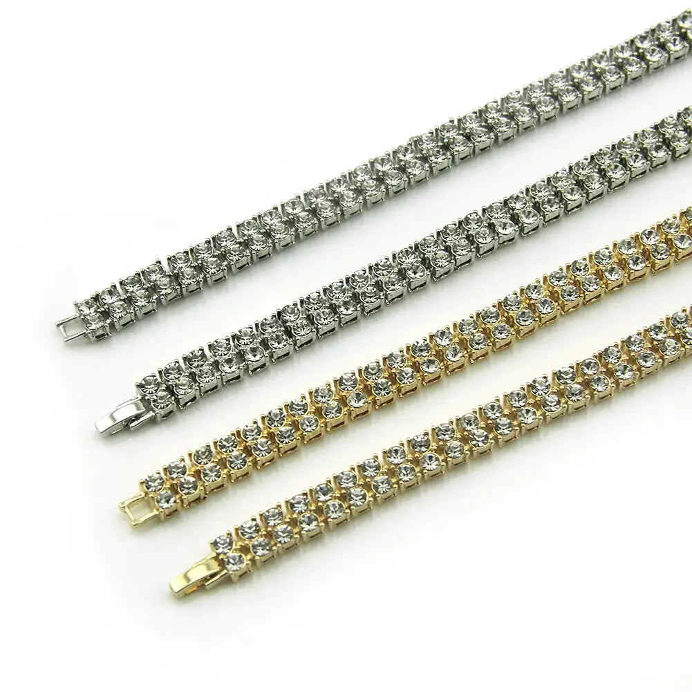 Popular Men’s Hip-hop Double Row Diamond Alloy Chain Full Length Necklace Sold By European And American Fashion