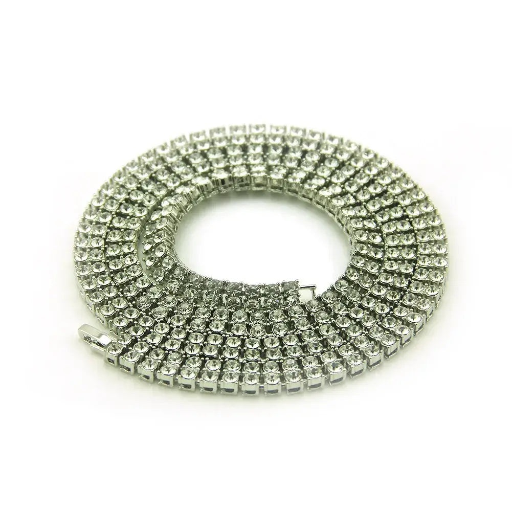 Popular Men’s Hip-hop Double Row Diamond Alloy Chain Full Length Necklace Sold By European And American Fashion