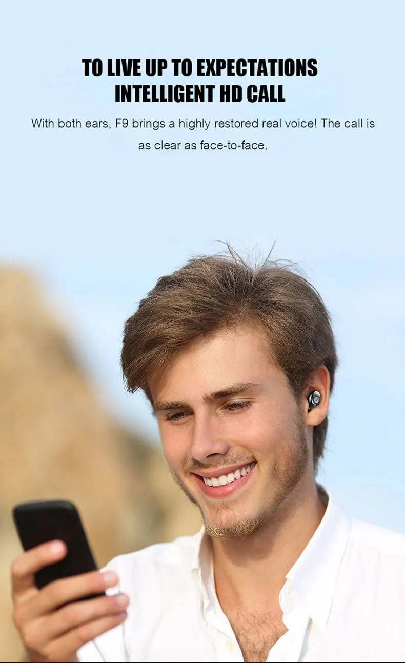 Wireless Earphone Bluetooth V5.0 F9 TWS Headphone LED Display With 2000mAh Power Bank Headset Microphone