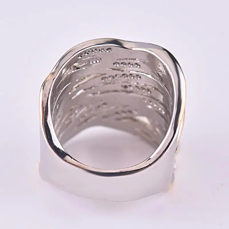Multi-layer Gold Two-tone Ring High Quality Simulation Crystal Silver Color Wedding Rings For Women Bagues Pour Femme