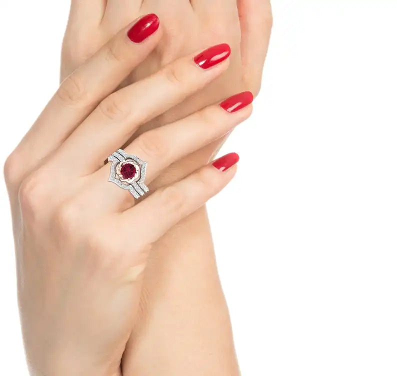 Rose Gold Flower Ring Set