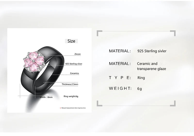 2019 New Wedding Rings Fashion Pink Flower Cubic Zirconia Engagement Ceramic Ring Jewelry For Women S925 Sterling Silver