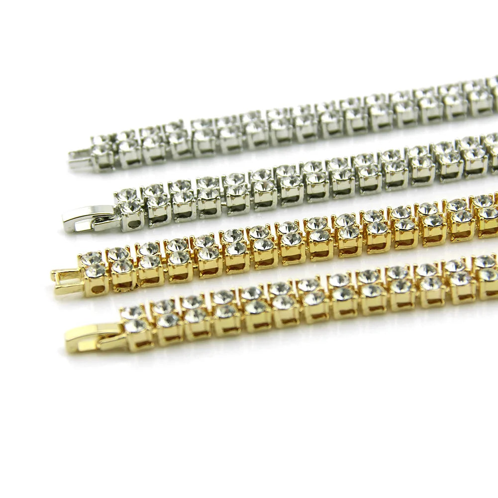 Popular Men’s Hip-hop Double Row Diamond Alloy Chain Full Length Necklace Sold By European And American Fashion