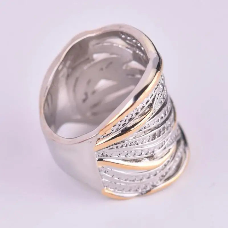 Multi-layer Gold Two-tone Ring High Quality Simulation Crystal Silver Color Wedding Rings For Women Bagues Pour Femme