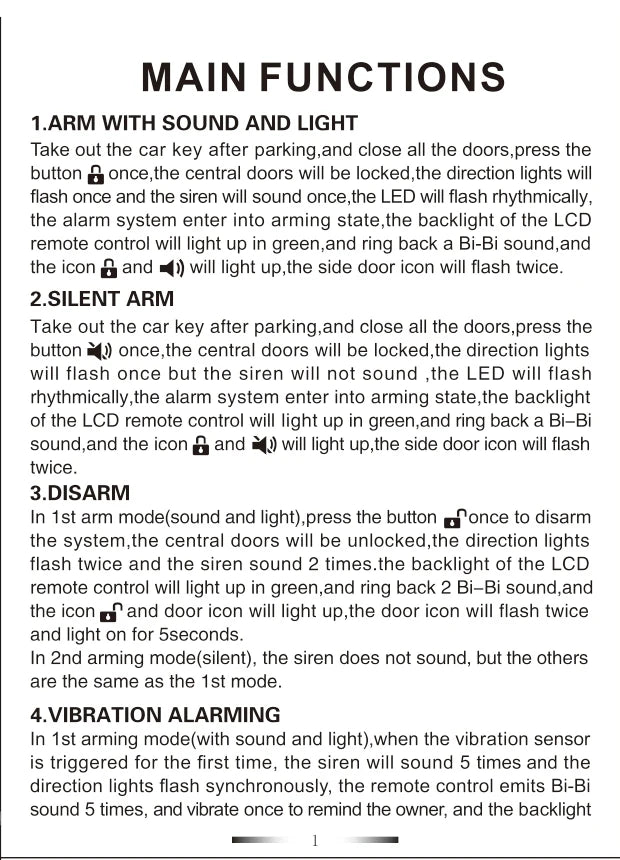 2 Way Car Alarm System Autostart Security Vibration Sound Light Prompt of Anti-Theft Alert Burglar Remote Control