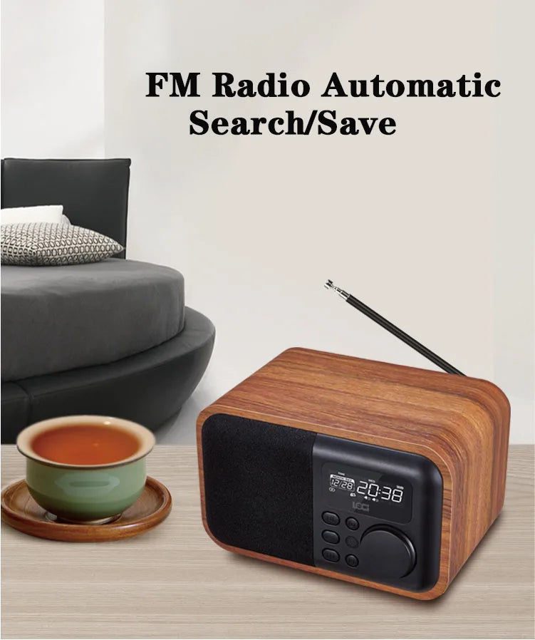 Wireless Wooden Portable Bluetooth Speaker Subwoofer with FM Radio Alarm Clock Caixa De Som Remote Control Altavoces