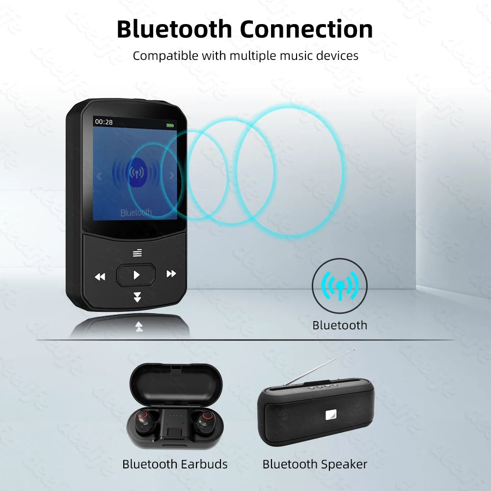 Deelife Bluetooth 5.0 MP3 Mini Player Portable Clip Music Lossless HiFi Audio with FM Radio