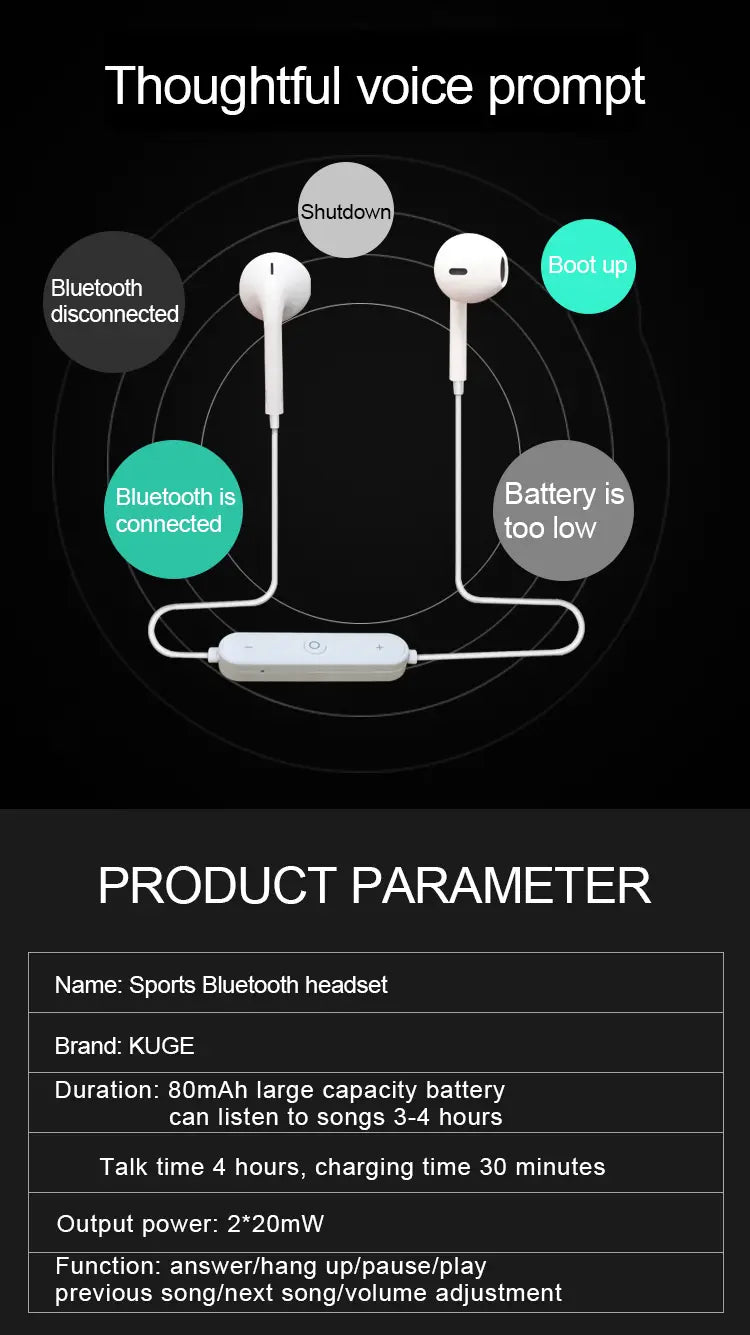 S6 Wireless Bluetooth Headset Sports Headphones 3D Stereo