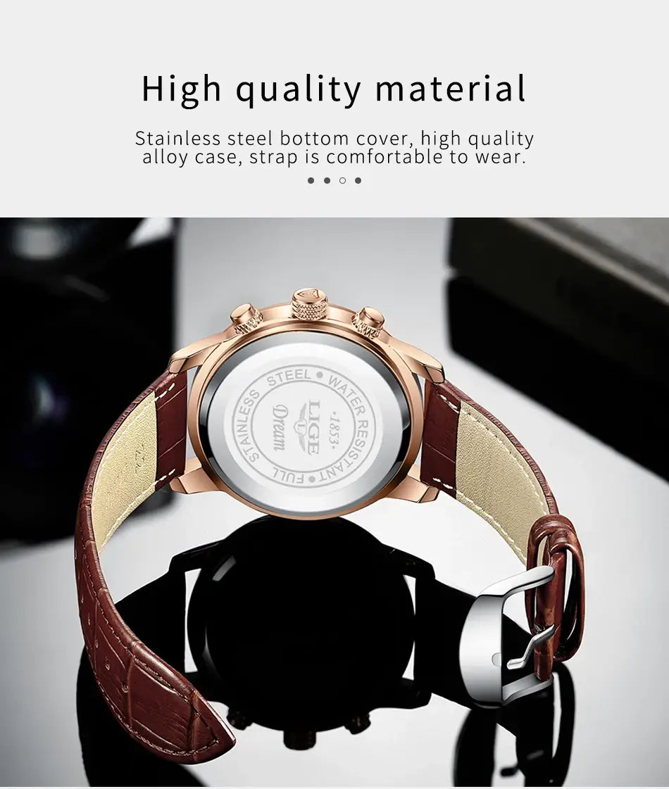 2025 New Mens Watches LIGE Top Brand Luxury Leather Casual Quartz Watch Men’s Sport Waterproof Clock Relogio Masculino