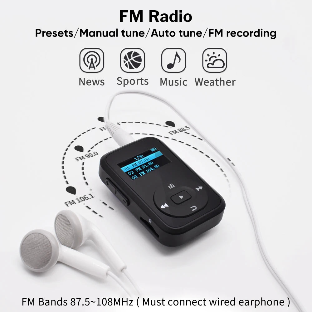 Deelife Bluetooth MP3 player Music Sport Clip Portable Walkman with Armband Mini Players FM Radio Ebook Voice Recorder