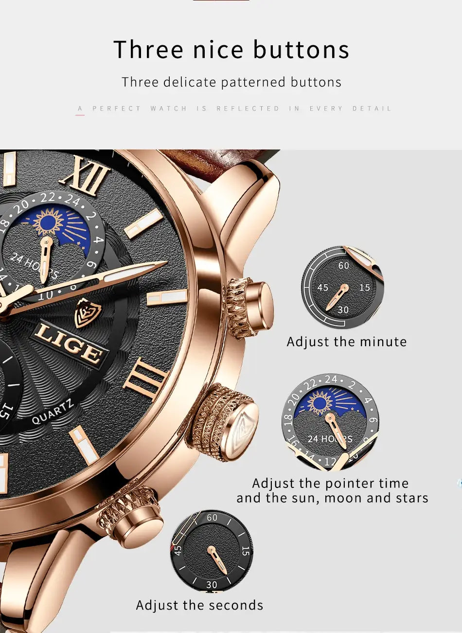 2025 New Mens Watches LIGE Top Brand Luxury Leather Casual Quartz Watch Men’s Sport Waterproof Clock Relogio Masculino