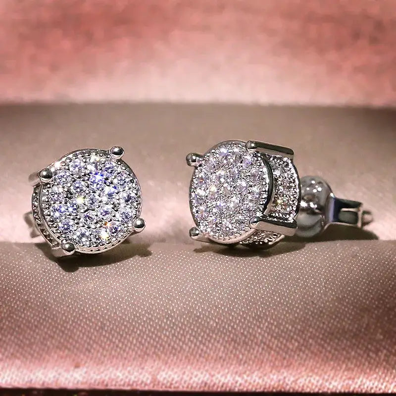 Hiphop Micro pave Lab Diamond Stud Earring Real 925 Sterling Silver Party Wedding Earrings for Women men Anniversary
