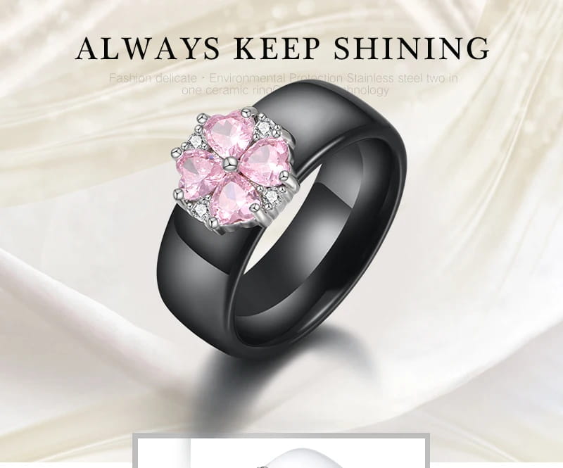 2019 New Wedding Rings Fashion Pink Flower Cubic Zirconia Engagement Ceramic Ring Jewelry For Women S925 Sterling Silver
