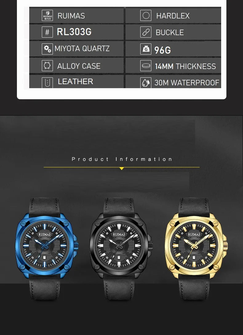RUIMAS Men’s Quartz Watch - Leather Strap