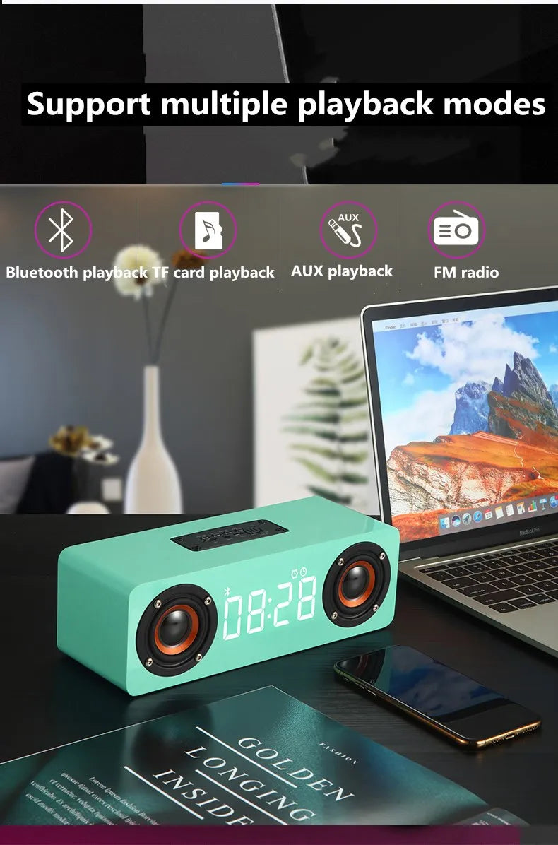 Wooden Soundbar Bluetooth Speaker Music Acoustic System 20W HIFI Stereo Surround LED Display Outdoor With FM Radio