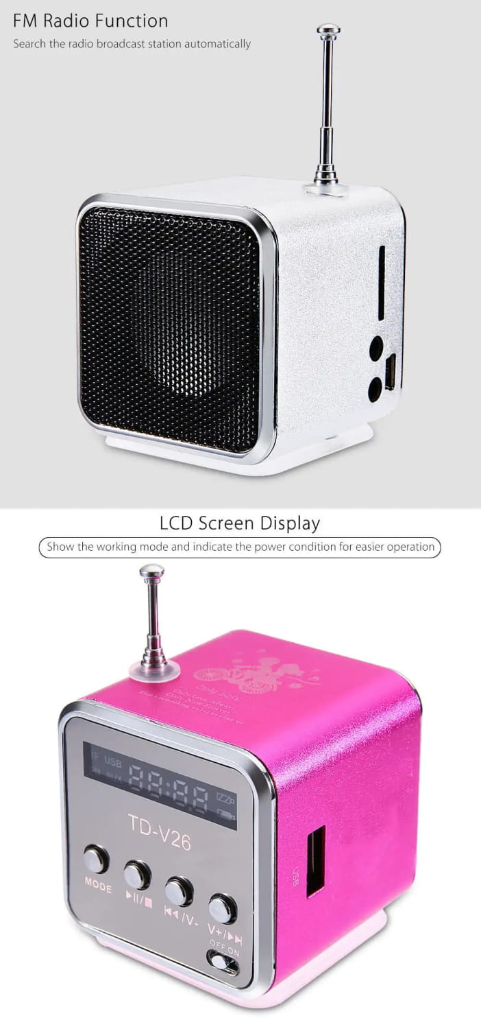 Mini TD-V26 Digital FM Radio Speaker Portable Receiver With LCD Stereo Loudspeaker Support Micro TF Card A2