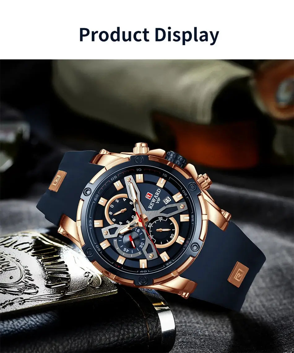 2023 New REWARD Mens Watches Blue Waterproof Top Luxury Brand Chronograph Sport Watch Quartz For Men Wristwatch