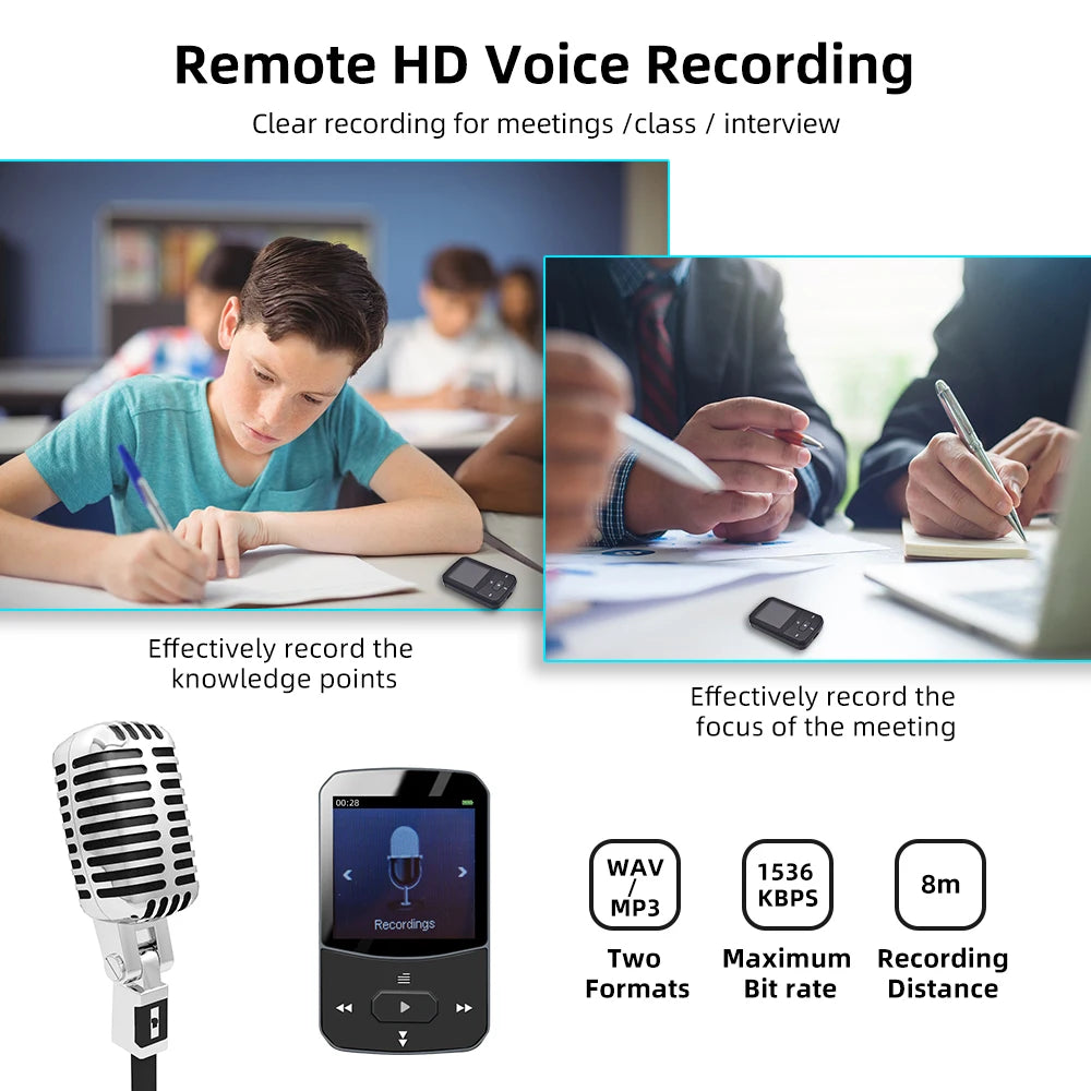 Deelife Bluetooth 5.0 MP3 Mini Player Portable Clip Music Lossless HiFi Audio with FM Radio