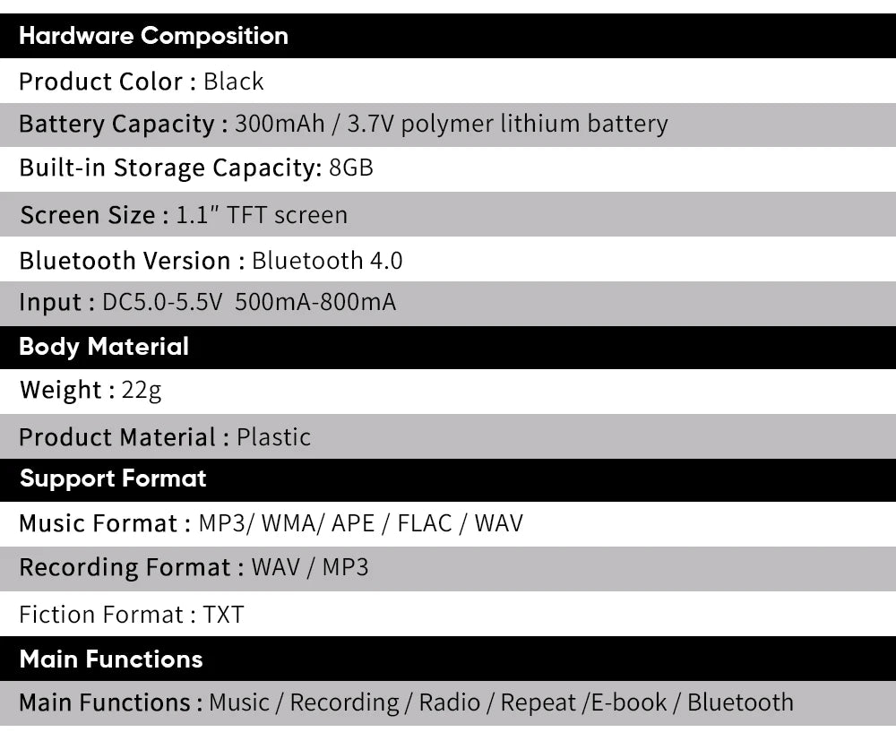 Deelife Bluetooth MP3 player Music Sport Clip Portable Walkman with Armband Mini Players FM Radio Ebook Voice Recorder